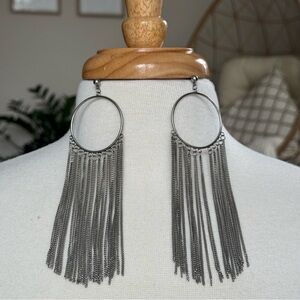 Silver Chandelier Fringe Hoop Earrings